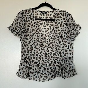 Express White Sheer leopard print blouse, Small
